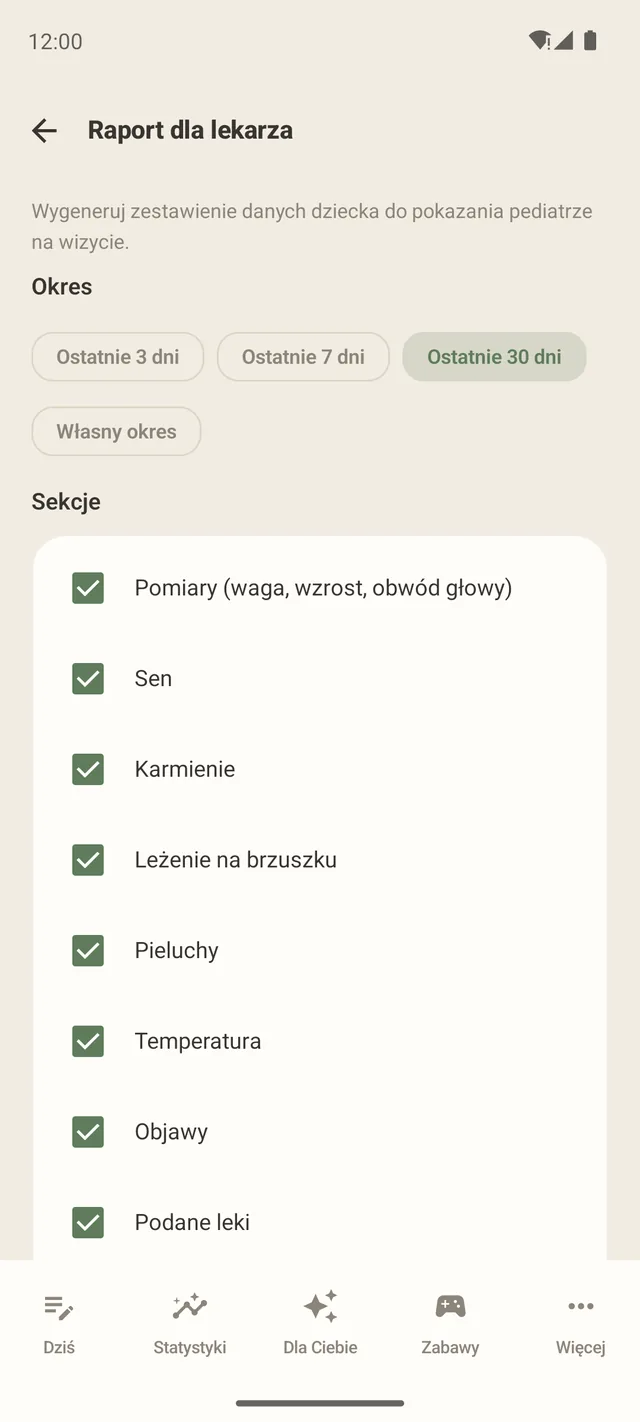 Raport PDF dla pediatry